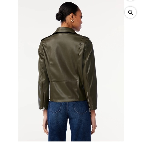 Scoop Women's Faux Leather Moto Jacket Olive Army Green Size L - Picture 4 of 11